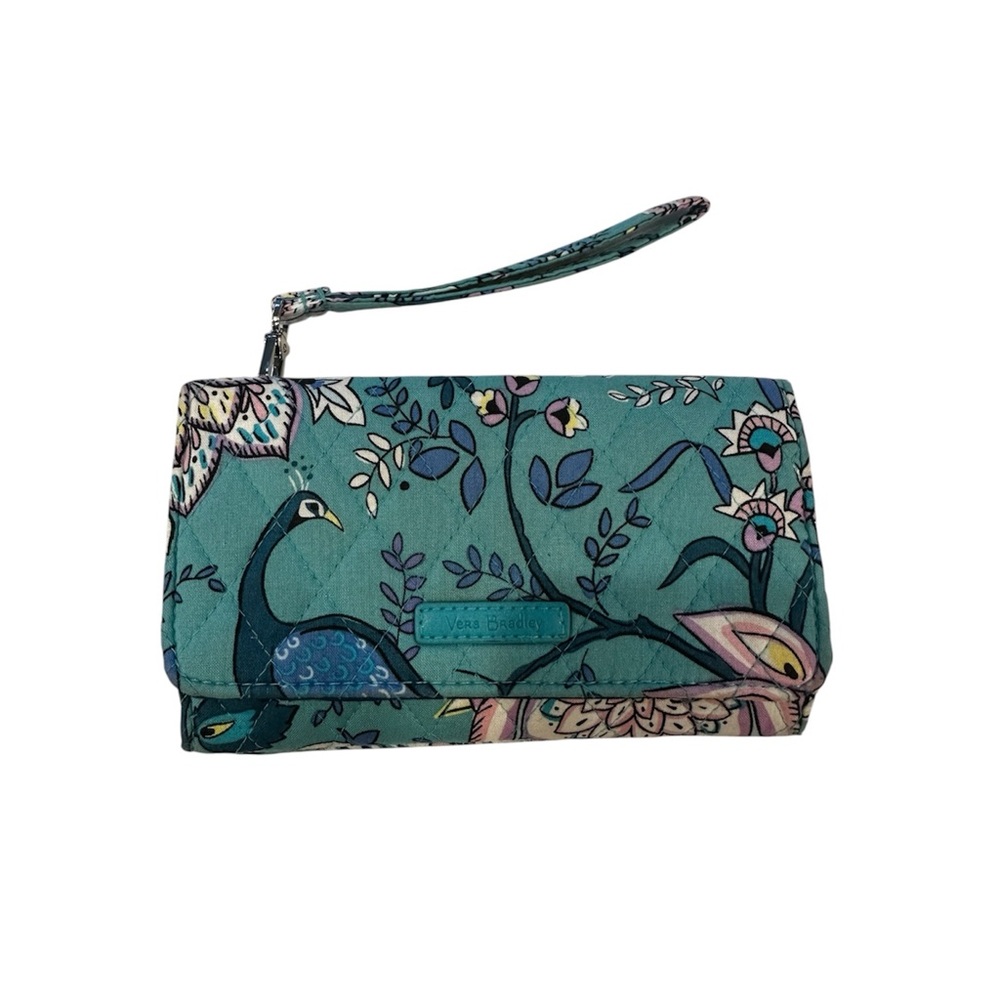Vera Bradley Wristlet Wallet, Peacock Garden blue excellent condition